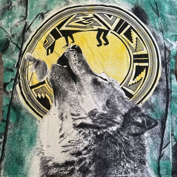 Vintage Wolf Shirt Mens XXL All Over Print AOP Single Stitch 90s tribal Aztec - Picture 7 of 11